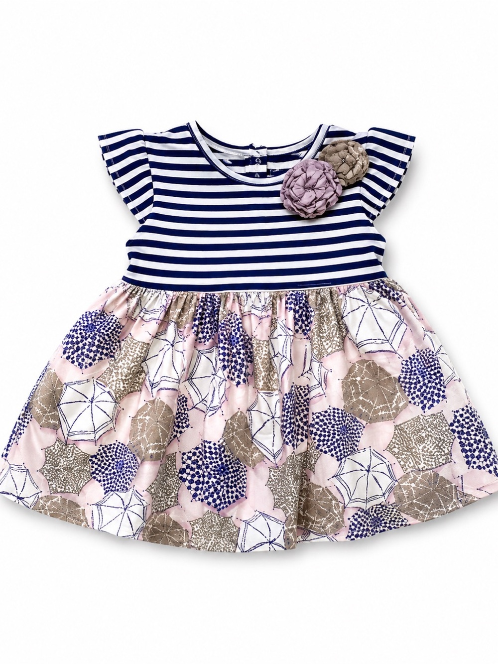 Marmellata Navy Striped Top with Pink & Gray Floral Skirt Dress